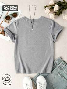 Young Girl Summer T-Shirt For Girls, Featuring An Adorable Custom Coffee Bear Design On A Classic Round-Neck Cut, Perfect Short Sleeve Fit For Comfortable Everyday Wear; Oversized Top In A Sweet Style, Brilliantly Combining Preppy And Streetwear Elements, Bringing Out A Mix Of Cute And Unique Flair This Summer. - Ash - View 6