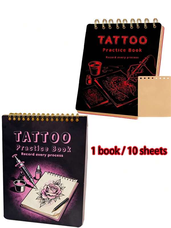 10 Sheets 1mm Thick Blank Silicone Realistic Tattoo Practice Skin, Spiral Bound Tattoo Training Book, Suitable For Permanent Makeup, Tattoo Artists And Beginners