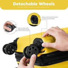 YONSLY 16 Inch Suitcase With Detachable Wheels 360° Combination Lock Double Zipper Soft Rubber Handle Trolley Travel Suitcase For Vacation - 黃色 - 查看 2