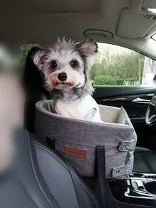 1件四季通用寵物貓狗車用攜帶籠舒適毛絨床，小型犬車座，便攜式中央控制台狗車座，寵物加高座，適用於10磅以下貓狗，寵物旅行車用配件 - 查看 1