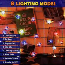 80LED 39FT Copper Wire Star Hat String Lights, Red White Blue Patriotic LED Fairy Lights, 4th Of July Decor, Ideal For Presidents Day, Independence Day, Memorial Day, Garden Yard Party Decoration - 星星帽銅線燈 - 查看 4
