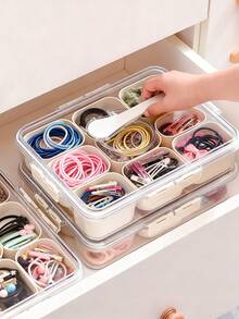 1 cái/2 cái Hộp lưu trữ phụ kiện bàn làm việc thanh lịch, hộp đựng trang sức nắp ấn sáng tạo cho kẹp tóc, ngọc trai, dây buộc tóc, mút trang điểm, cọ, chống nước và chống bụi, phù hợp cho ký túc xá, khách sạn, phòng ngủ, bàn trang điểm - trong suốt - Xem 5