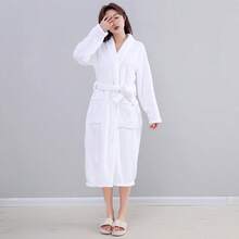 一件法兰绒浴袍，休闲风格，带口袋，超柔软高吸水性速干防风男女通用浴袍家居服，中长款情侣浴袍，300克/平方米 - L - 查看 5