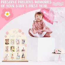 Quadro de marcos de crescimento do bebé 3D com margarida, lembrança de aniversário do bebé 1-12 meses, decoração de aniversário para menina, presente colecionável, essencial para o quarto do bebé, anúncio de nascimento do bebé - Baby Rosa - Ver 7