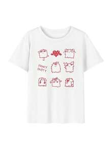 200g 100% Cotton T-Shirt, 2026 Summer Fashion Printed Short-Sleeve T-Shirt, Couple Style, Innerwear, Outerwear, Office Casual Round Neck Short-Sleeve Top - White [Women's Summer Clothing/Fun T-shirt] - View 3
