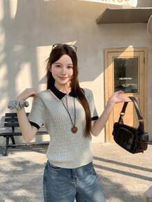 Women Knit Tops - Grey - View 1