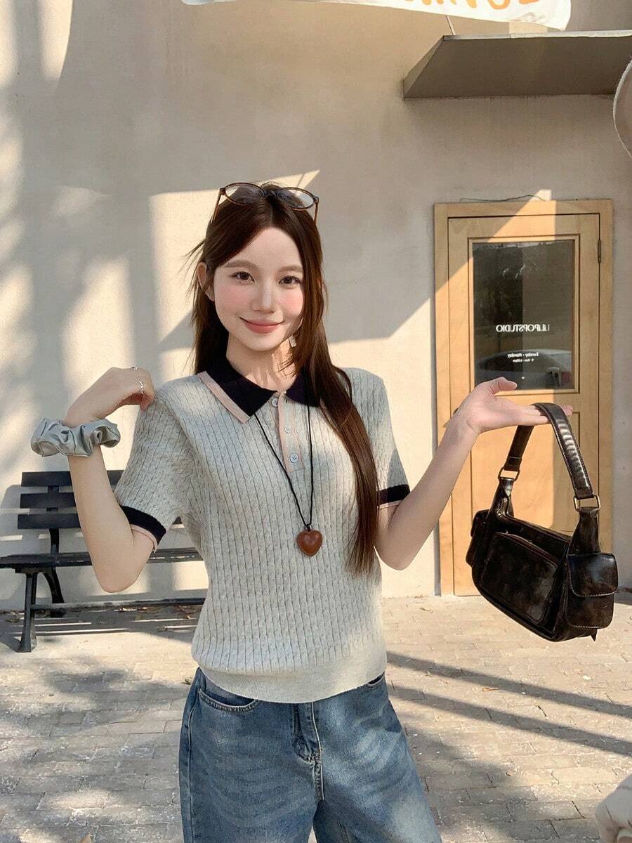 Women Knit Tops - Grey - View 1