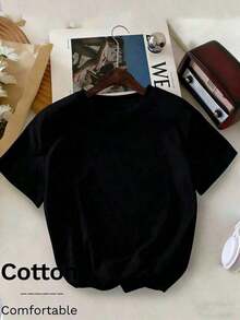 T-shirt da donna in cotone a maniche corte e scollo rotondo, ampia e comoda, con il design di Squidward di , in rosa e bianco, carina e divertente, adatta per attività genitore-figlio, abbigliamento da casa e incontri casual quotidiani. Moda donna primavera/estate 2026, abbigliamento casual da donna, camicia da donna a maniche corte, t-shirt da donna a maniche corte e scollo rotondo. - nero - Visualizzare 2