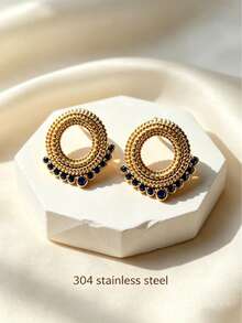 Vintage Luxury Twisted Stud Earrings, Gold-Plated 3D Textured, 304 Stainless Steel Sweat-Resistant And Fade-Resistant, Eye-Catching Ear Jewelry For Holiday Parties, Birthday Banquets, Bridesmaid Looks And Girls' Gatherings, Stand Out, Suitable For Vintage Markets And Summer Travel, Gentle Vacation Style, Fashion Statement For Daily Wear - Multicolor - View 10