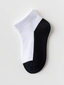 5 pares de calcetines cortos de malla de unicolor para niños, calcetines escolares para niños y niñas, calcetines para niños de color contrastante - Negro - Ver 7