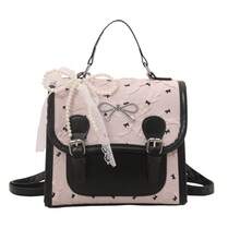 Bolso de mano moderno y versátil para mujer, estilo casual elegante con un toque de alta gama, bolso de hombro estiloso ideal para ir de compras, mochila pequeña con estampado de lazo estilo universitario para mujer, nueva mochila de viaje casual y elegante, versión coreana de moda para el verano de 2026. - Rosa sin colgante - Ver 7