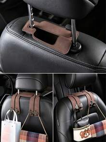 Car Seat Back Storage Hook, Car Organizer Rack, PU Leather Hidden Headrest Hook, Suitable For Car Back Seat, Multi-Functional Durable Car Interior Storage Rack - Car Seat Back Hooks - View 4