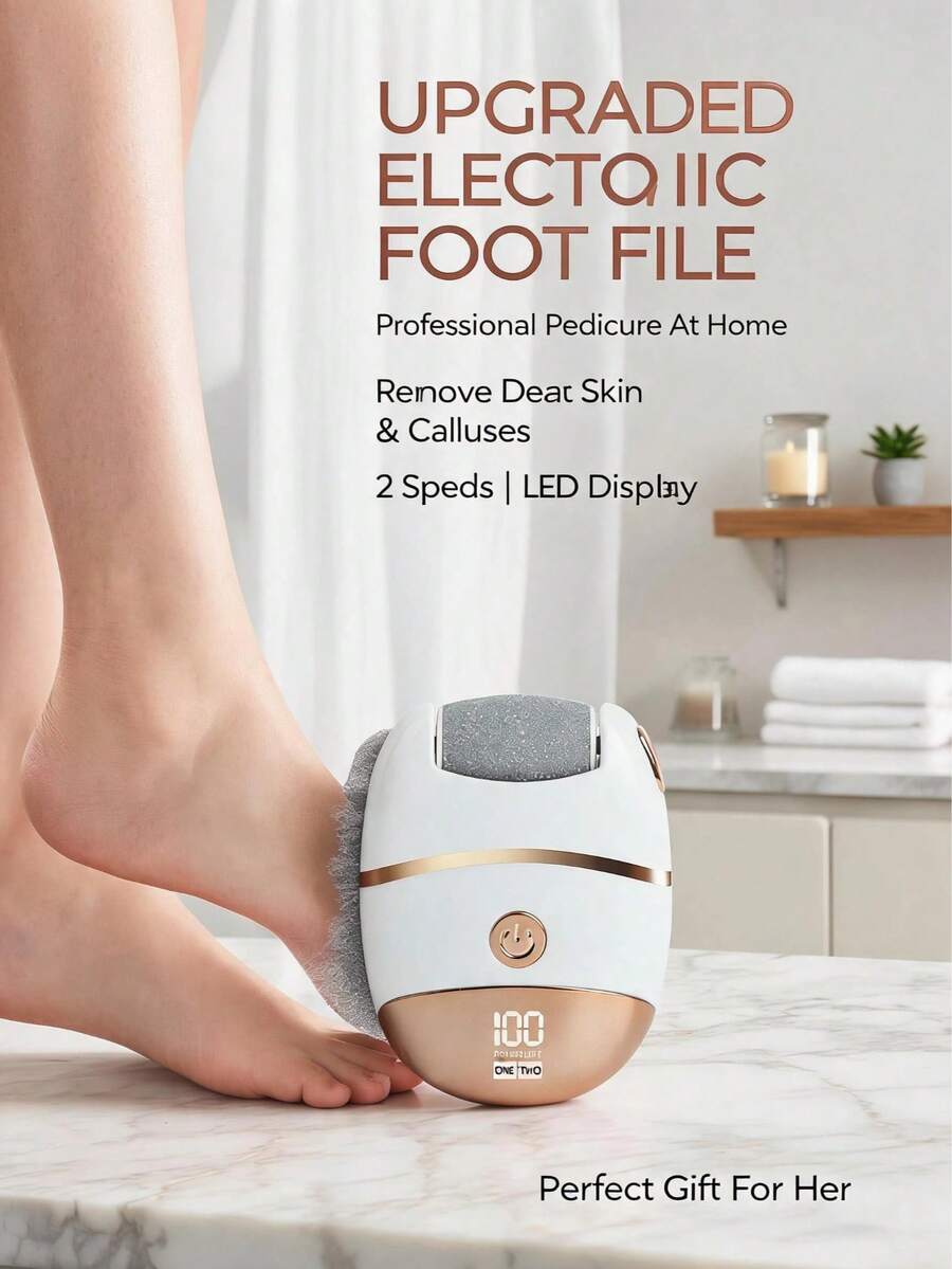Upgraded Electric Foot File, Dual-Speed Rechargeable Foot Care Tool With Replaceable Grinding Heads And LED Power Display. Professional-Grade Foot Care, Removes Calluses, Corns And Cracked Heels, Enjoy Soft And Smooth Feet At Home. A Perfect Gift!