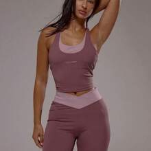 Sport Parte superior activa con espalda cruzada y capas, conjunto activo de actividad, entrenamiento, gimnasio, pilates, fitness, uso diario casual, atuendo de primavera de cuarzo ahumado, verano, vacaciones, Y2K - Rosa - Ver 6