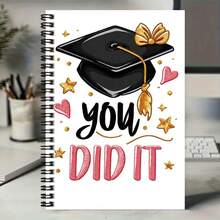 Cahier à spirale exclusif de 100 pages pour la saison de remise des diplômes, décoré d'un mortier de graduation, d'étoiles et d'éléments en forme de cœur, accompagné du texte "Vous l'avez fait", rempli de sentiments de cérémonie. Convient pour le travail, les études, la prise de notes, l'écriture de journal intime, la planification quotidienne et fait également un cadeau de remise des diplômes ou d'anniversaire réfléchi. - B - Voir 5