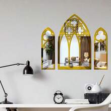 Espejo de pared con diseño de ventana gótica de iglesia hueca, 3 piezas de pegatinas de espejo acrílico para decoración estética del dormitorio y la sala de estar - A - Ver 4