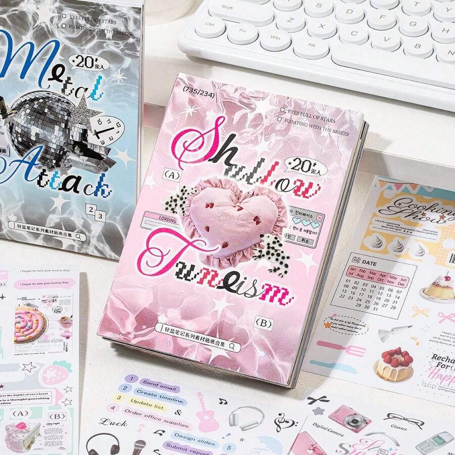 20 Sheets/Bag Vintage INS Style Text Theme Stickers, Scrapbooking Supplies, Decorative Stickers For Cards, Frames, Laptops, Phone Cases, Cups, Magazines, Stationery Boxes, Luggage, Desktop Decor School Supplies - Sticker - View 1