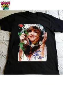 Camiseta unissex autografada por Stevie Wonder - Camiseta vintage de tecido pesado com estampa da assinatura, manga curta e gola redonda, ideal para uso casual e como presente de Natal para fãs. Perfeita para vestir e como item de colecionador. - Preto - Ver 6