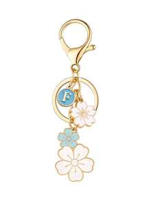 優雅字母櫻花鑰匙圈，花朵包包吊飾，可愛藍白花卉鑰匙環附龍蝦扣，琺瑯鑰匙圈，時尚汽車鑰匙配件，適用於背包、錢包、手機、耳機、汽車吊飾，精緻女性珠寶禮物，獨特生日禮物、節日禮物、派對禮物、度假禮物、開學禮物、週年禮物、婚禮禮物 - 彩色 - 查看 24
