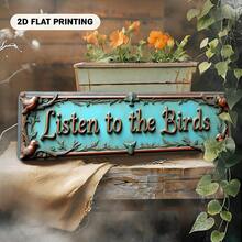 1pc Vintage Turquoise Green & Gold Decorated "Listen To The Birds" Metal Wall Decor Sign, Rustic Farmhouse Decor With Leaf Branches And Bird Letters - Includes Easy Installation Hardware, Suitable For Home, Office, Cafe, Christmas And Housewarming Gifts - Durable Art Panel, Soft Green And Gold Tones, Vintage Room Decor, 2D Flat, Perfect For Room Decoration - A - View 7
