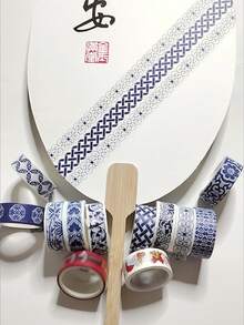 10 rouleaux de set d'autocollants de ruban washi vintage bleu et blanc, motif en céramique traditionnelle chinoise. Ruban décoratif en papier, accessoires de papeterie pour le DIY, le journal, le planificateur, le scrapbooking et l'artisanat. - Ruban adhésif décoratif Washi - Voir 3