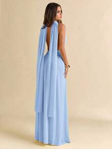 YkhahaYkhahaSHEIN  Vestido envolvente de unicolor con espalda en uve transparente y amarres, vestido sexy de vacacionesYkhahaYkhaha - Celeste - Ver 2