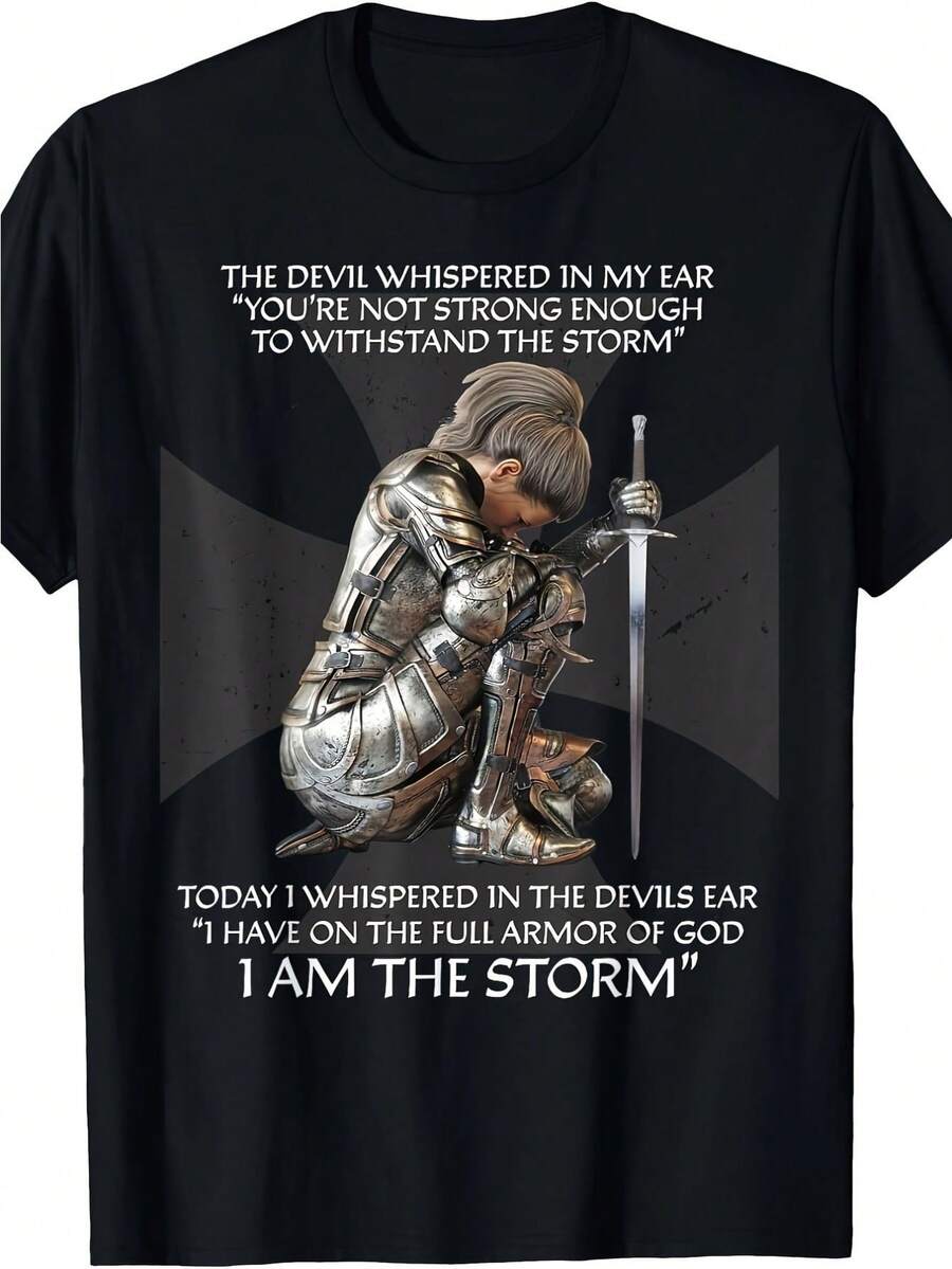 Camiseta de hombre con versículo bíblico cristiano: La armadura de Dios - Negro - Ver 1