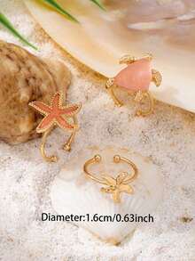 Set Of 3 Summer Beach Rings With Starfish, Shell And Scallop, Women's Jewelry Accessories For Vacation And Travel, Gift - 多色 5 - 查看 3