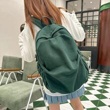Bolso de mano moderno y versátil para mujer, estilo casual elegante con un toque de alta gama, bolso de hombro estiloso ideal para ir de compras, mochila casual plisada estilo coreano para mujer, nueva mochila de estudiante para el verano de 2026, de pana vintage. - Verde - Ver 5