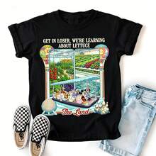 Disney Women's And Men's T-Shirts Funny "Learning About Lettuce" Living With The Land Themed Printed Oversized T-Shirts, 100% Cotton Retro Short-Sleeved Casual Shirts, And Graphic Printing T-Shirts For Epcot Casual Travel Outfits - màu đen - Xem 1