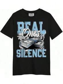 Dunkare T-Shirt To Match The Legend Blue 11s T-Shirt, 11 Low Legend Blue Graphic T-Shirt, Unisex Move In Silence Money T-Shirt, 100% Pure Cotton Short Sleeve T-Shirt, Suitable For Summer, Loose And Casual Round Neck, Men's T-Shirt With Letter Print. - 黑色 - 查看 1