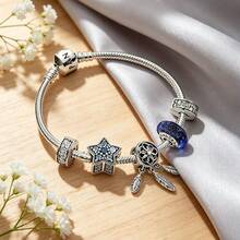 PANDORA Star Wish Sparkling Bracelet Set 925 Silver DIY Bracelet Set Couple Basic Bracelet Set 925 Silver Bracelet Set Girlfriend Gift Birthday Gift Christmas Gift Mother's Day Gift Back To School Gift - Blue - View 5