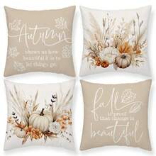 4pcs Autumn Pumpkin Pillow Cover Autumn Bohemian Thanksgiving Harvest Country Style Pillow Cover Thanksgiving Farmhouse Decor Sofa Single Side Without Pillow Core - Burnt Orange - View 10
