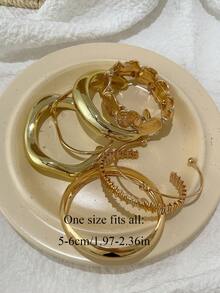 7 piezas Brazaletes abiertos asimétricos con ondas y patrón geométrico vintage, accesorios simples y de moda para mujeres, adecuados para uso casual, fiesta, boda y vacaciones de verano - Estilo 1 - Ver 3