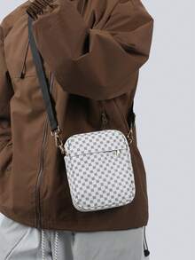 Tas Pria Baru, Kasual Serbaguna, Ransel Kecil Selempang Satu Bahu Universal, Tas Penyimpanan Perjalanan, Kulit PU Bermotif Cetak - Putih - View 4