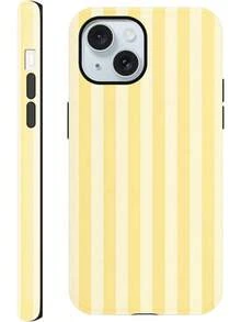 Sommerliche gestreifte Handyhülle für das iPhone15 ,, mit einem schönen sommerlichen gelb gestreiften Design, geeignet für Mädchen, Schutzhülle, doppelschichtige stoßfeste bunte Silikon-TPU-Handyhülle. - Weiß 8 - Übersicht 2