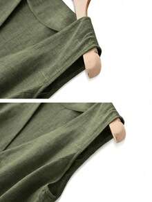 Chaleco de lino casual para mujer, estilo corto para primavera y verano - Verde militar - Ver 5