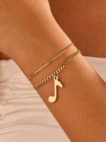 Pulsera elegante de doble capa con notas musicales en tono dorado - Amarillo Oro - Ver 1