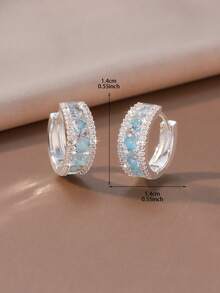 1 Pair Women's Silver C-Shaped Earrings, Featuring Blue Rhinestone Design, Edge Decorated With Pave Setting, Presenting A Cool-Toned Style, An Exquisite Jewelry Gift Option. - Multicolor - View 5