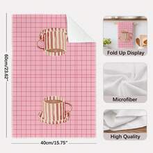 2pcs Kitchen Towels, Pink Plaid & Stripe Coffee Themed Print, 40*60cm Absorbent Microfiber Dish Cloths, Hand Towels, Kitchen Decor, Housewarming Gift, Suitable For Kitchen & Bathroom, Great For Homemakers & Family Gatherings, - Pink - View 4