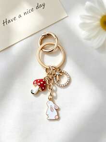 1pc Cute Rabbit & Mushroom Alloy Keychain, Suitable For Women Bag Pendant, Car Key Chain, Couples Birthday & Holiday Gift - Multicolor - View 1