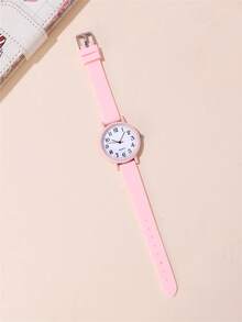 Set de 2 relojes de cuarzo con correa de silicona y esfera numérica minimalista + pulsera, reloj de moda para estudiantes - Rosa - Ver 5