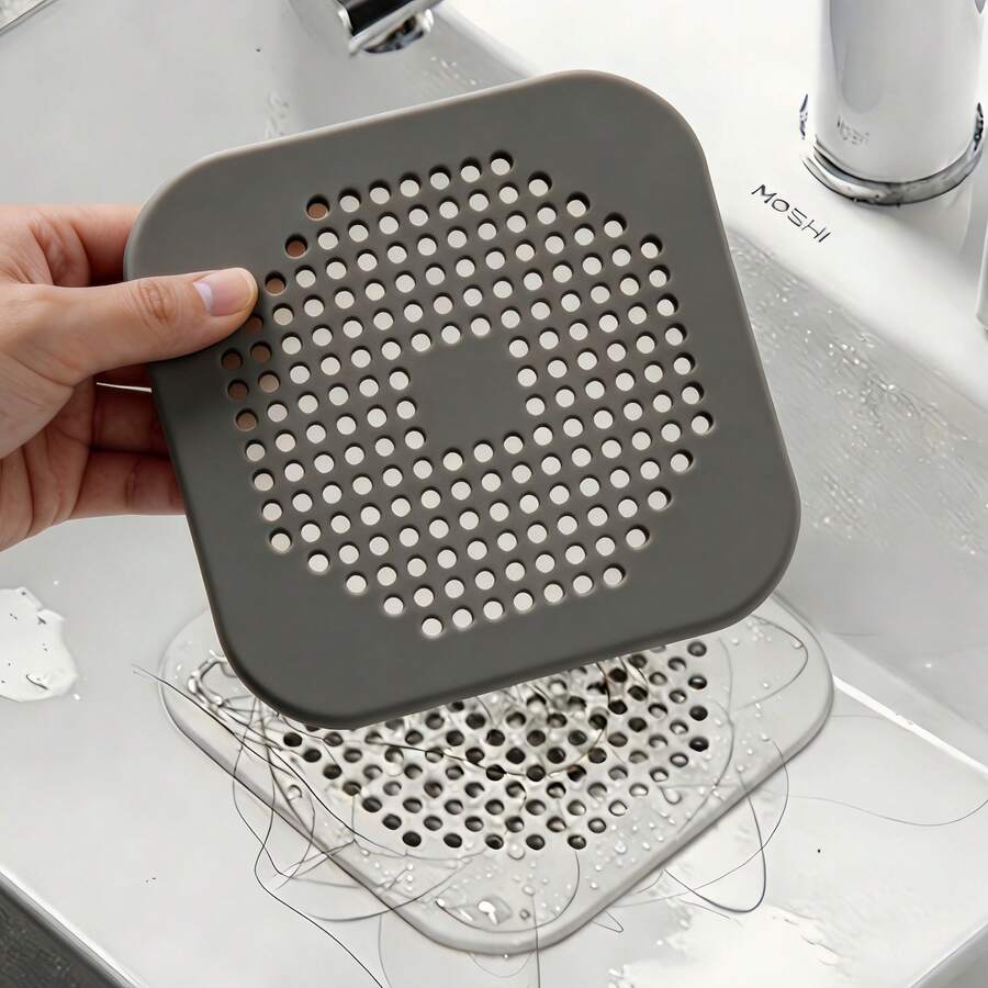 3/5个装排水口毛发收集器，淋浴/浴缸排水口盖，硅胶淋浴毛发过滤器，方形排水塞，适用于浴缸、厨房、浴室，灰/白色