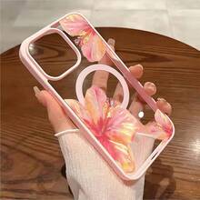 Watercolor Hibiscus Flowers White Background Element Design Pink Magnetic Phone Case For IPhone 16/15/14/13/12/11/X/XS - Slim TPU Protective Cover, Anti-Slip & Scratch Resistant | Perfect Birthday Present For Her | Summer Gift Idea - 粉色 - 查看 1
