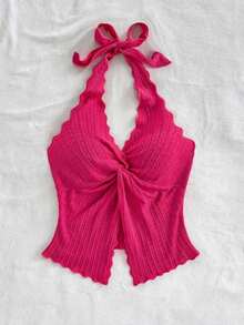 Top con espalda abierta, anudado en el cuello, con estilo sexy y bonito para el verano - Rojo violeta - Ver 6