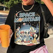 Disney Women's And Men's T-Shirts Retro Astronaut Mickey And Friends Space Mountain Printed Oversized T-Shirts, 100% Cotton Retro Short-Sleeved Casual Shirts, And Graphic Printing T-Shirts For  Travel Matching Outfits - màu đen - Xem 1
