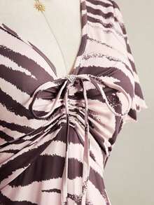 Vestido de manga corta con estampado de cebra, corte slim, tallas grandes, adecuado para el verano, vuelta al colegio, baile de graduación y otras ocasiones. - Multicolor - Ver 5