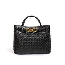 Bolso de mujer de cuero genuino tejido a mano BV Bottega Bang Bang de Andiamo Clutch Campana. Bolso tote tejido, nuevo diseño de nicho 2026, con hebilla de cuerda metálica, bolso de hombro y bandolera para mujer. - B1747# Negro - Ver 2