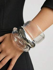 Brazalete asimétrico de resina transparente con diseño geométrico, pulsera de aleación para mujer - Multicolor - Ver 4