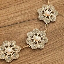 1pc Women's Metal Multicolor Pearl Rhinestone Flower Classic Dress Belt Decoration, Suitable For Summer Outdoor Wear, Christmas Gift For Friends - Silver - View 2